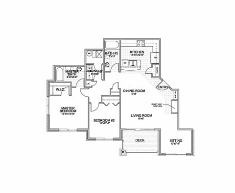Floor plan for 2 beds, 2 baths, 1182 sqft